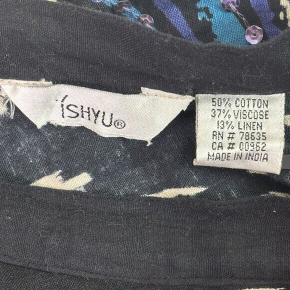 Ishyu Graphic Aztec Mayan Flared Flowy Maxi Skirt Sequins Volcano Women's Small - Picture 10 of 12